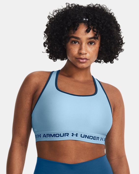 Women's Armour® Mid Crossback Sports Bra in Blue image number 3